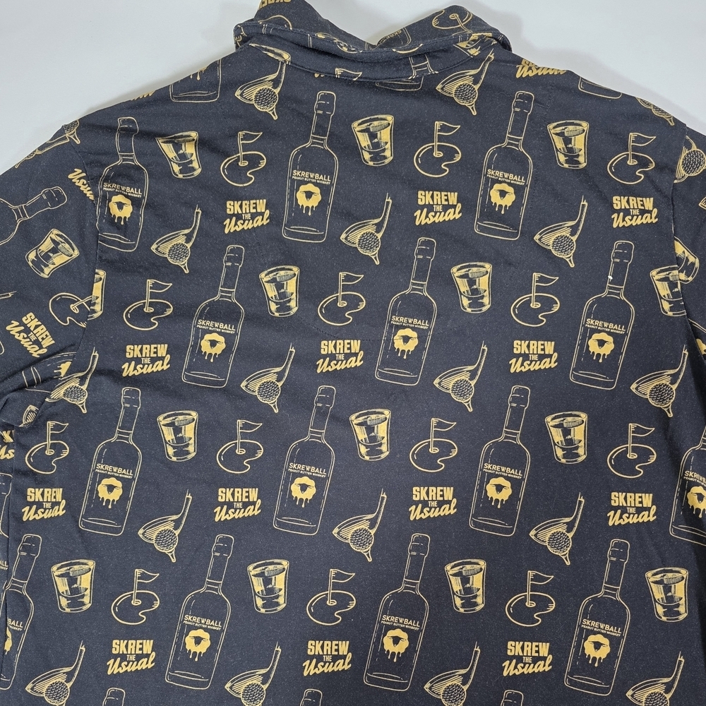 Skrewball Whiskey Men’s Button Up Shirt Medium Black Gold Graphic Stretch Casual - Picture 5 of 6